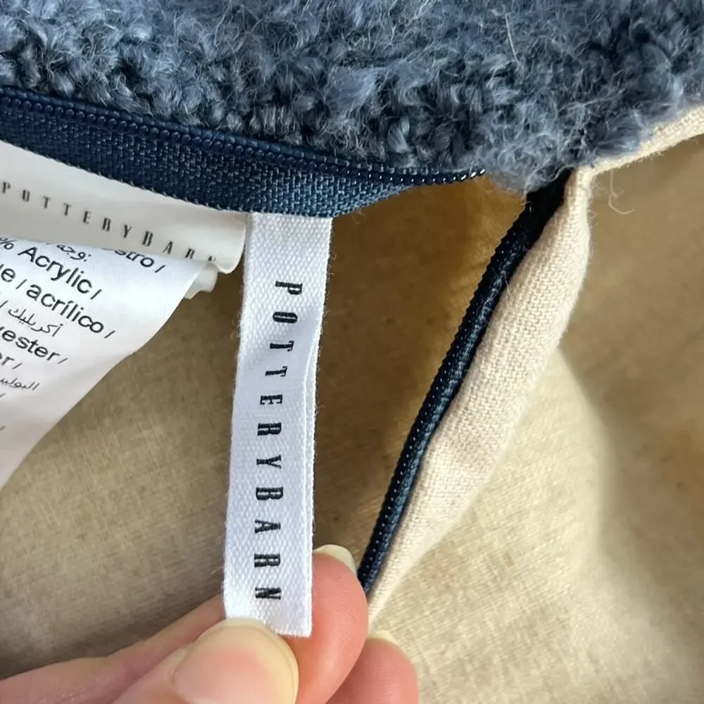 Potterybarn Pillow Sham Blue Wool Linen Blend Square 19 x 20 in Boucle